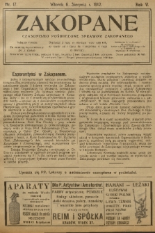 Zakopane : czasopismo poświęcone sprawom Zakopanego. R. 5, 1912, nr 17