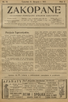 Zakopane : czasopismo poświęcone sprawom Zakopanego. R. 5, 1912, nr 18