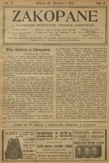 Zakopane : czasopismo poświęcone sprawom Zakopanego. R. 5, 1912, nr 19