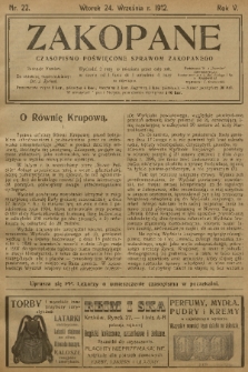 Zakopane : czasopismo poświęcone sprawom Zakopanego. R. 5, 1912, nr 22