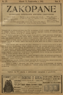 Zakopane : czasopismo poświęcone sprawom Zakopanego. R. 5, 1912, nr 23
