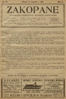 Zakopane : czasopismo poświęcone sprawom Zakopanego. R. 5, 1912, nr 27