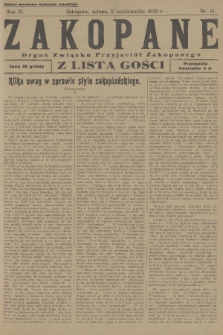 Zakopane : organ Związku Przyjaciół Zakopanego z listą gośc. R. 9, 1930, nr 41