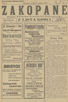 Zakopane : organ Związku Przyjaciół Zakopanego z listą gości. R. 10, 1931, nr 1