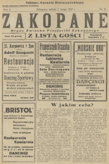 Zakopane : organ Związku Przyjaciół Zakopanego z listą gości. R. 10, 1931, nr 6