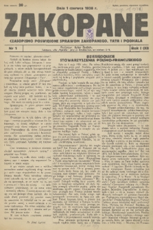 Zakopane : czasopismo poświęcone sprawom Zakopanego, Tatr i Podhala. R. 1=11, 1939, nr 1