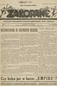 Zakopane : czasopismo poświęcone sprawom Zakopanego, Tatr i Podhala. R. 2=12, 1939, nr 2
