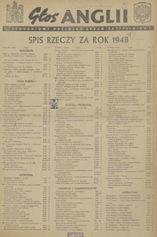 Głos Anglii : tygodniowy przegląd spraw brytyjskich. R. 3, 1948, Spis rzeczy za rok 1948