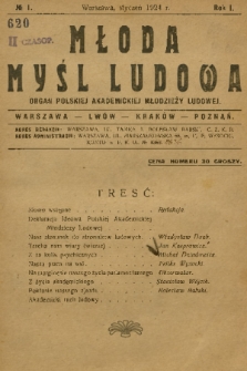 Młoda Myśl Ludowa : organ Polskiej Akademickiej Młodzieży Ludowej. R. 1, 1924, nr 1