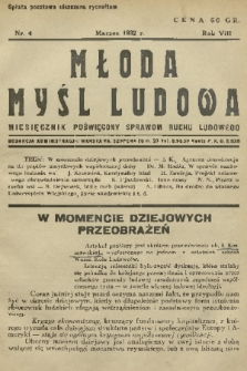 Młoda Myśl Ludowa : miesięcznik poświęcony sprawom ruchu ludowego. R. 8, 1932, nr 4