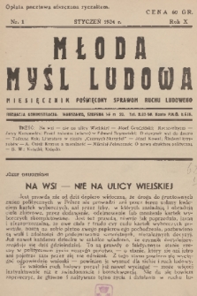 Młoda Myśl Ludowa : miesięcznik poświęcony sprawom ruchu ludowego. R. 10, 1934, nr 1