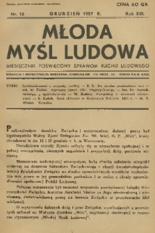 Młoda Myśl Ludowa : miesięcznik poświęcony sprawom ruchu ludowego. R. 13, 1937, nr 12
