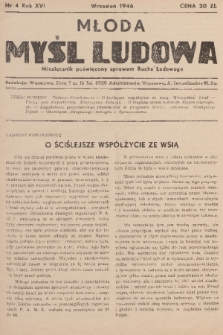 Młoda Myśl Ludowa : miesięcznik poświęcony sprawom Ruchu Ludowego. R. 16, 1946, nr 4