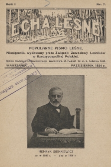 Echa Leśne : popularne pismo leśne : miesięcznik, wydawany przez Związek Zawodowy Leśników w Rzeczypospolitej Polskiej. 1924, nr 7