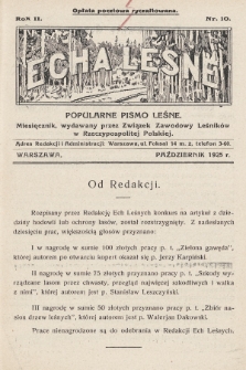 Echa Leśne : popularne pismo leśne : miesięcznik, wydawany przez Związek Zawodowy Leśników w Rzeczypospolitej Polskiej. 1925, nr 10