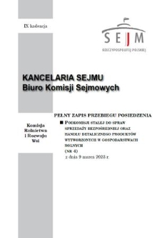 Pełny Zapis Przebiegu Posiedzenia Podkomisji Stałej do Spraw Sprzedaży Bezpośredniej oraz Handlu Detalicznego Produktów Wytworzonych w Gospodarstwach Rolnych. Kad. 9, 2023, nr 4