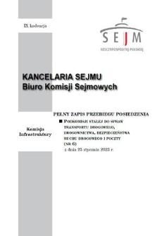 Pełny Zapis Przebiegu Posiedzenia Podkomisji Stałej do Spraw Transportu Drogowego, Drogownictwa, Bezpieczeństwa Ruchu Drogowego i Poczty. Kad. 9, 2023, nr 6