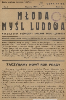 Młoda Myśl Ludowa : miesięcznik poświęcony sprawom ruchu ludowego. R. 9, 1933, nr 1
