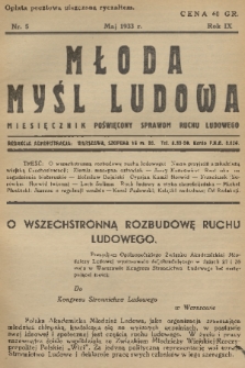 Młoda Myśl Ludowa : miesięcznik poświęcony sprawom ruchu ludowego. R. 9, 1933, nr 5