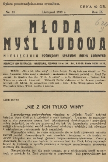 Młoda Myśl Ludowa : miesięcznik poświęcony sprawom ruchu ludowego. R. 9, 1933, nr 11