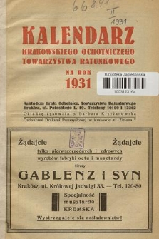Kalendarz Krakowskiego Ochotniczego Towarzystwa Ratunkowego na Rok 1931