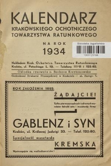 Kalendarz Krakowskiego Ochotniczego Towarzystwa Ratunkowego na Rok 1934