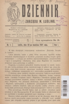Dziennik Zarządu m. Lublina. R.1, 1921, nr 1