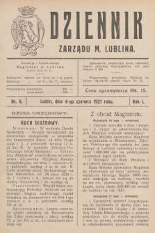 Dziennik Zarządu m. Lublina. R.1, 1921, nr 6
