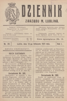 Dziennik Zarządu m. Lublina. R.1, 1921, nr 29