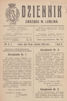 Dziennik Zarządu m. Lublina. R.2, 1922, nr 2