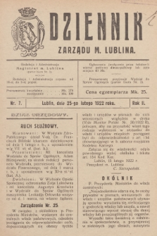 Dziennik Zarządu m. Lublina. R.2, 1922, nr 7