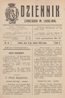 Dziennik Zarządu m. Lublina. R.2, 1922, nr 8