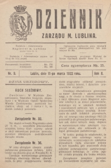 Dziennik Zarządu m. Lublina. R.2, 1922, nr 9