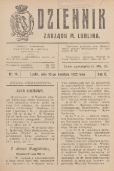 Dziennik Zarządu m. Lublina. R.2, 1922, nr 14