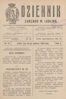 Dziennik Zarządu m. Lublina. R.2, 1922, nr 15