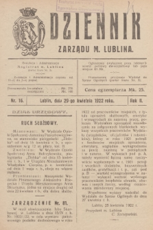 Dziennik Zarządu m. Lublina. R.2, 1922, nr 16