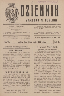 Dziennik Zarządu m. Lublina. R.2, 1922, nr 18