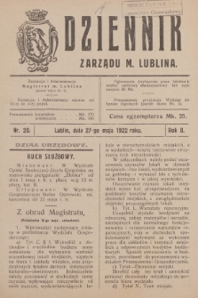 Dziennik Zarządu m. Lublina. R.2, 1922, nr 20