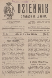 Dziennik Zarządu m. Lublina. R.2, 1922, nr 27