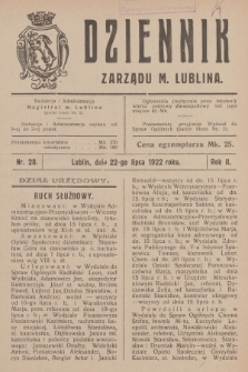 Dziennik Zarządu m. Lublina. R.2, 1922, nr 28