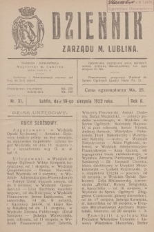 Dziennik Zarządu m. Lublina. R.2, 1922, nr 31