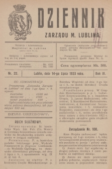 Dziennik Zarządu m. Lublina. R.3, 1923, nr 22