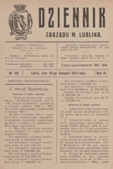 Dziennik Zarządu m. Lublina. R.3, 1923, nr 28