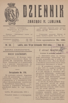 Dziennik Zarządu m. Lublina. R.3, 1923, nr 33