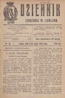 Dziennik Zarządu m. Lublina. R.4, 1924, nr 16