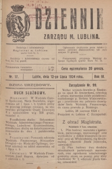 Dziennik Zarządu m. Lublina. R.4, 1924, nr 17