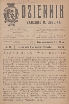 Dziennik Zarządu m. Lublina. R.4, 1924, nr 21