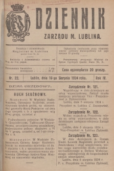 Dziennik Zarządu m. Lublina. R.4, 1924, nr 22