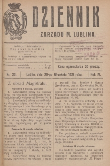 Dziennik Zarządu m. Lublina. R.4, 1924, nr 23