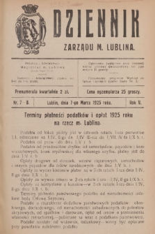 Dziennik Zarządu m. Lublina. R.5, 1925, nr 7-8